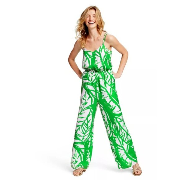 Lilly Pulitzer x Target Jumpsuit XS Green Palm Boom Boom, Wide Leg Preppy - Picture 2 of 16